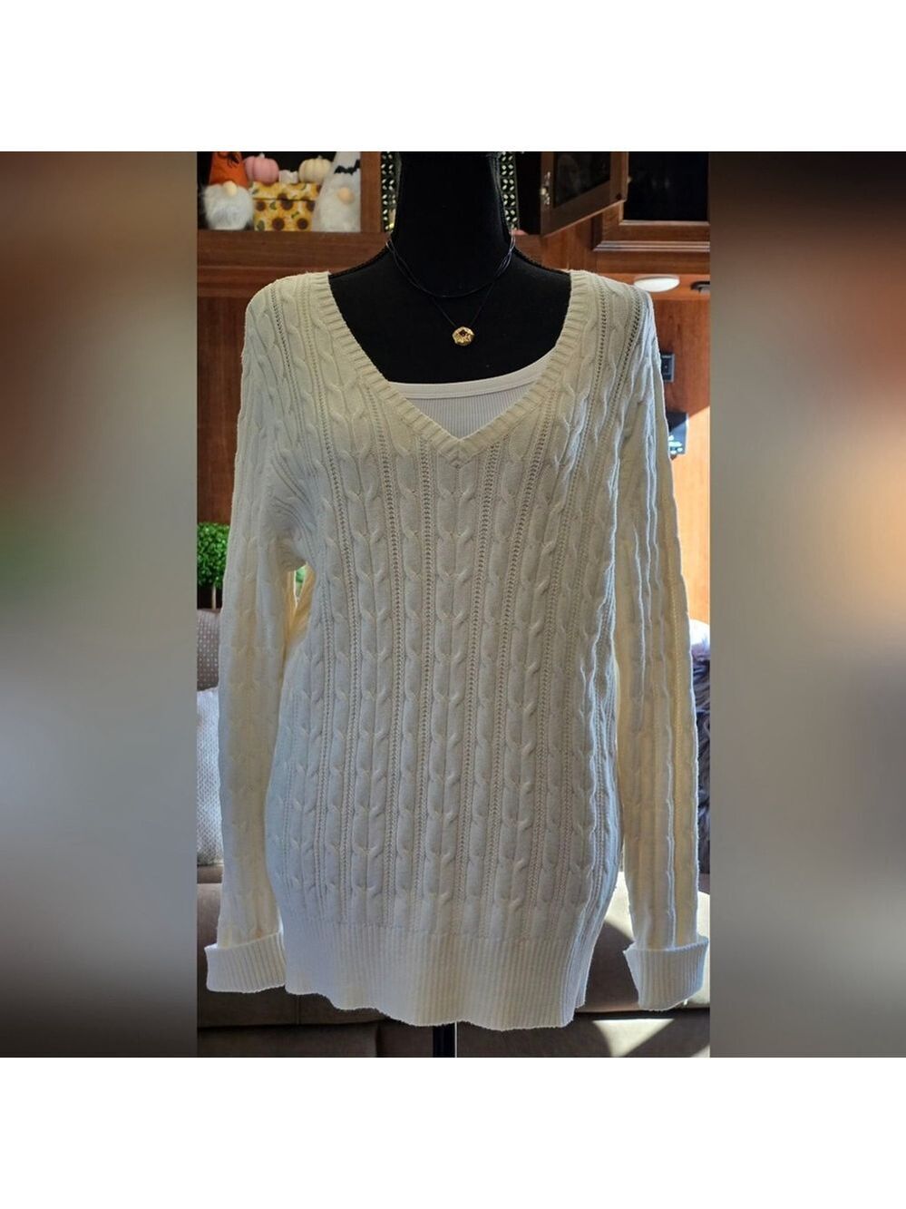 St Johns Bay Cream Cable Knit Sweater Women's